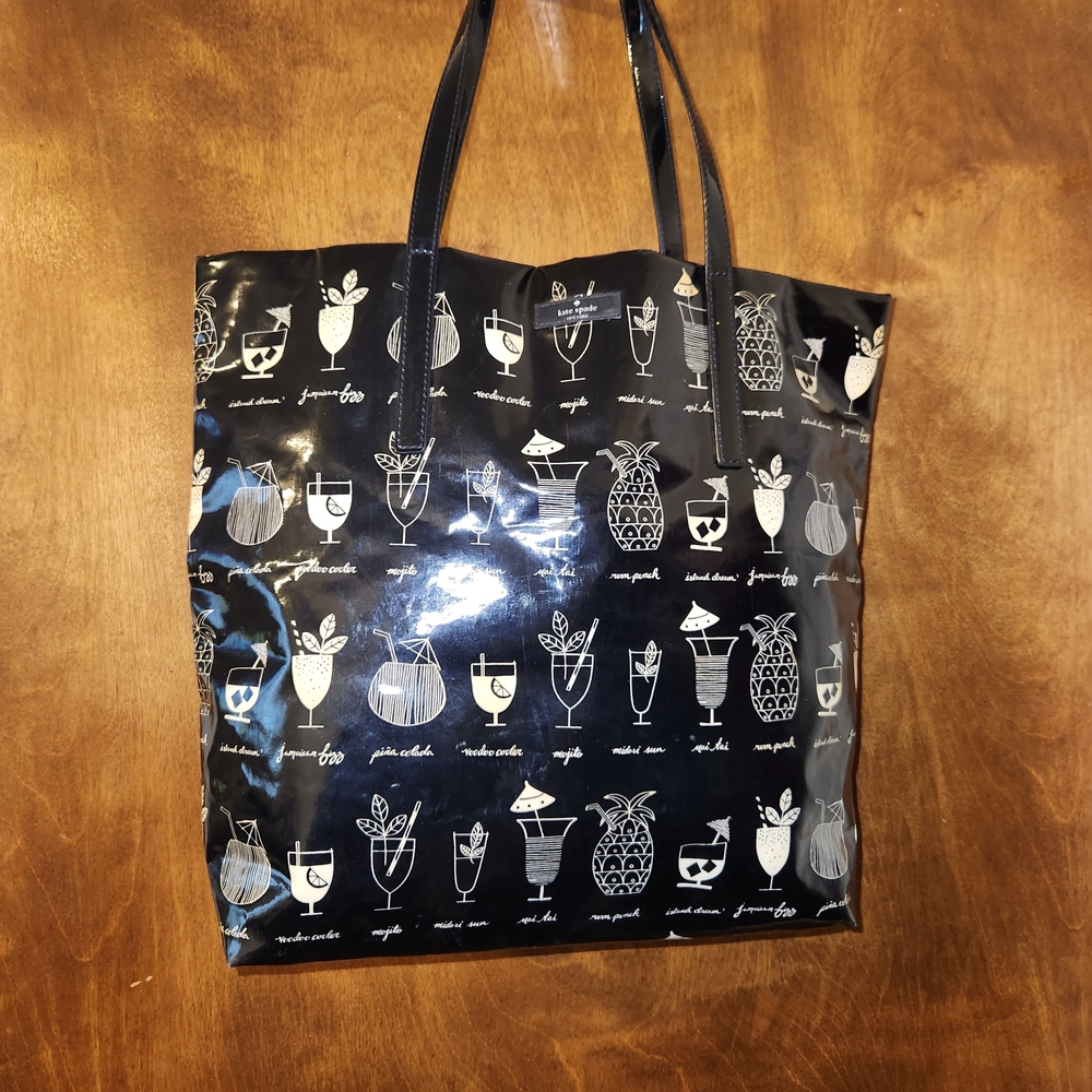 Black Tote Bag with Cocktail Print - Picture 7 of 7